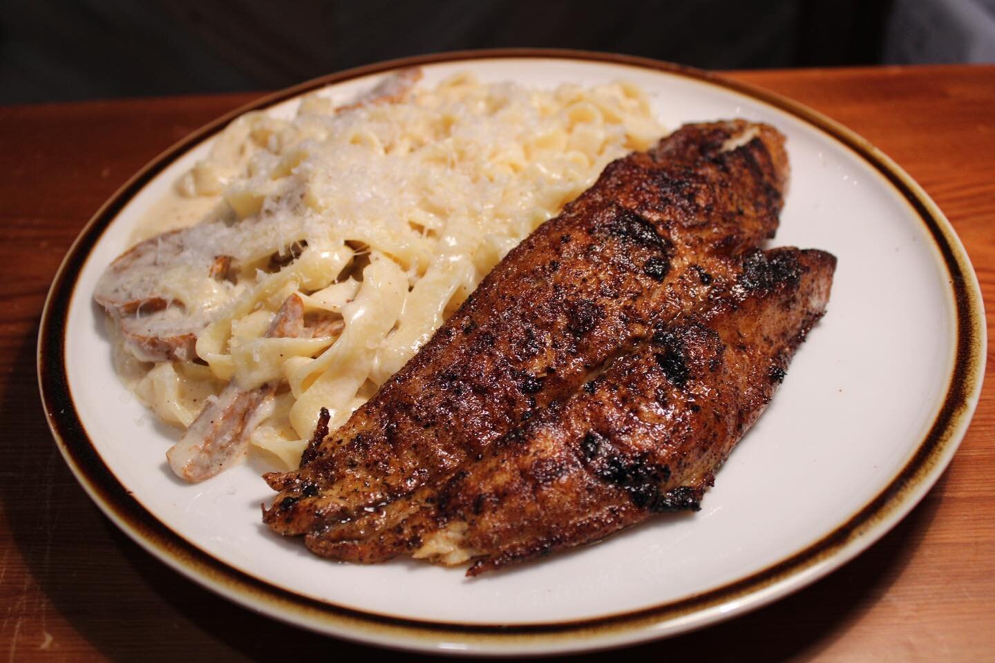 Our Catch of the day tonight is Cajun Alfredo with blackened Red fish!